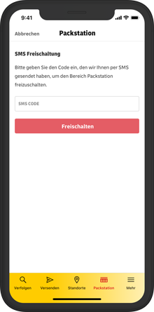 Screenshot Enable the Packstation via SMS