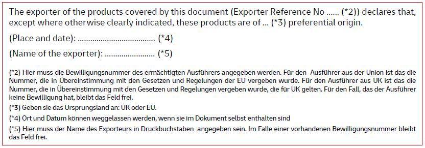 DHL Express – Angaben Präferenzerklärung