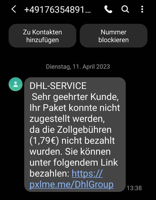 Screenshot Beispiel gefälschte SMS