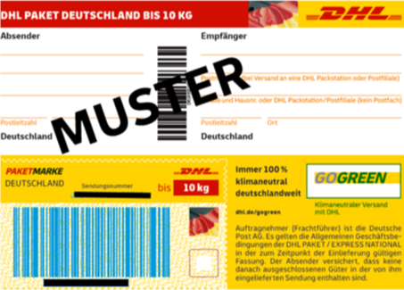 Beispielhafte Abbildung einer physischen DHL Paketmarke