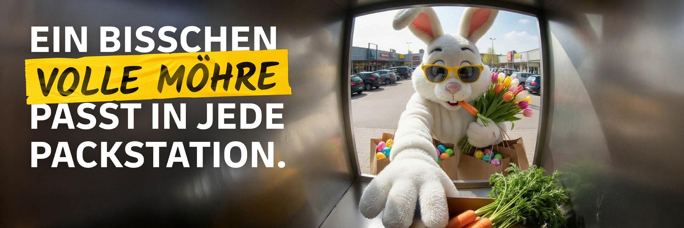 Eine Frau nimmt ein Geburtstagspaket aus der Packstation. Es fliegt Konfetti.